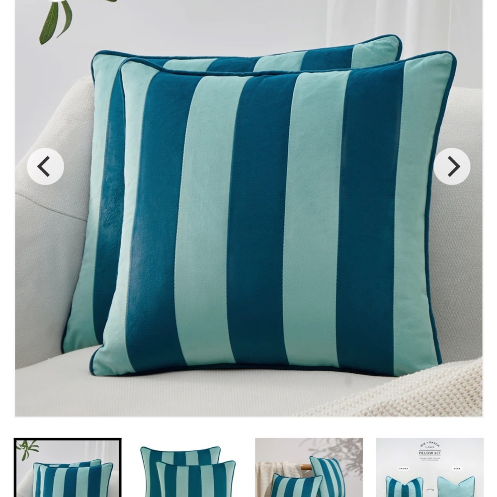 Monday Moose - 2 pack 18” x 18”- Striped Blue and Teal Accent Pillow Covers ONLY